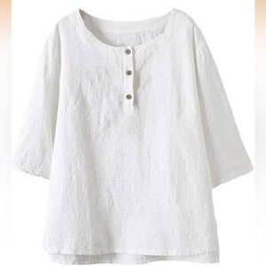 Minibee Women's 3/4 Sleeve Cotton Linen Jacquard Blouses Top